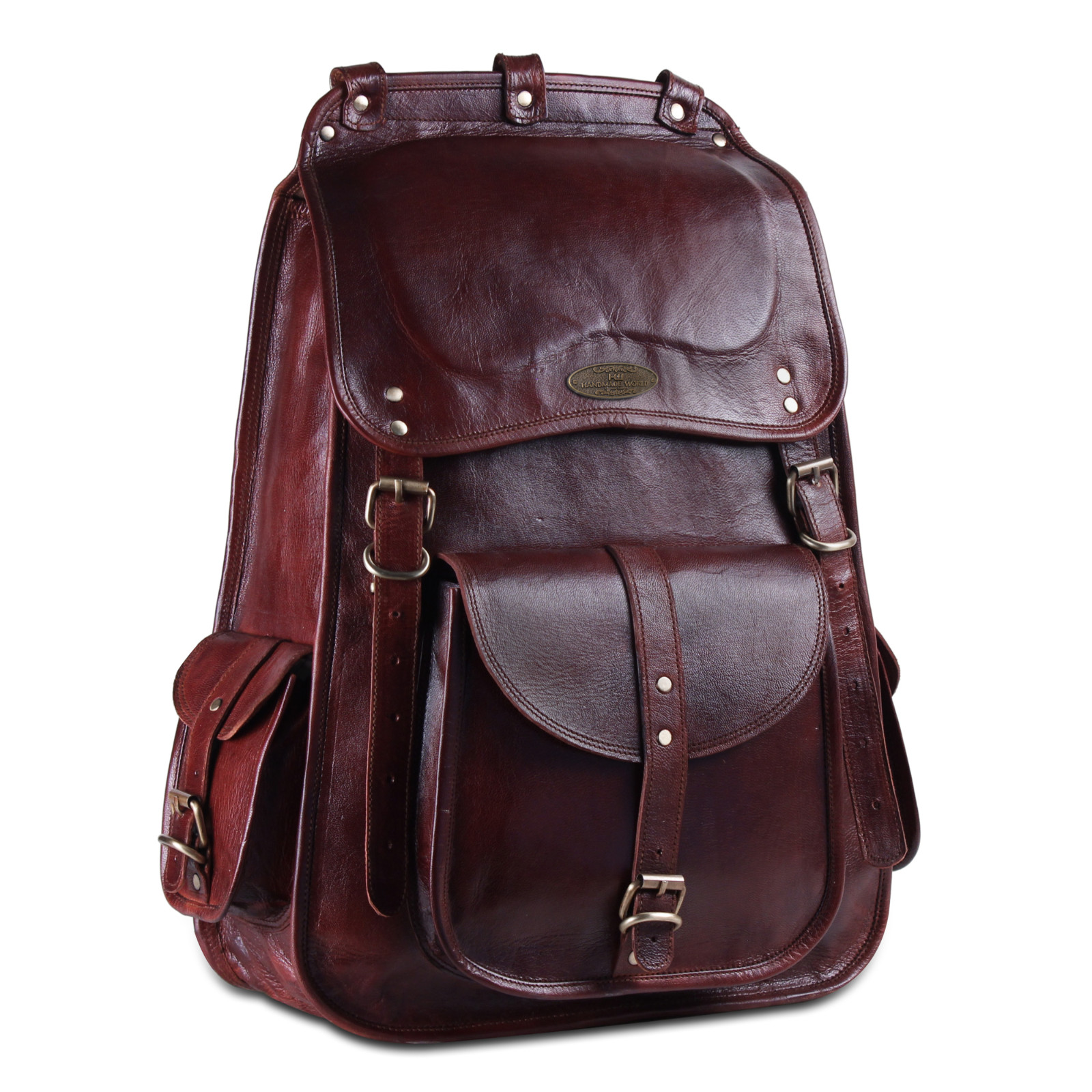 Leather Bag Backpack Rucksack Handmade World Brown Fits 21″ Laptop