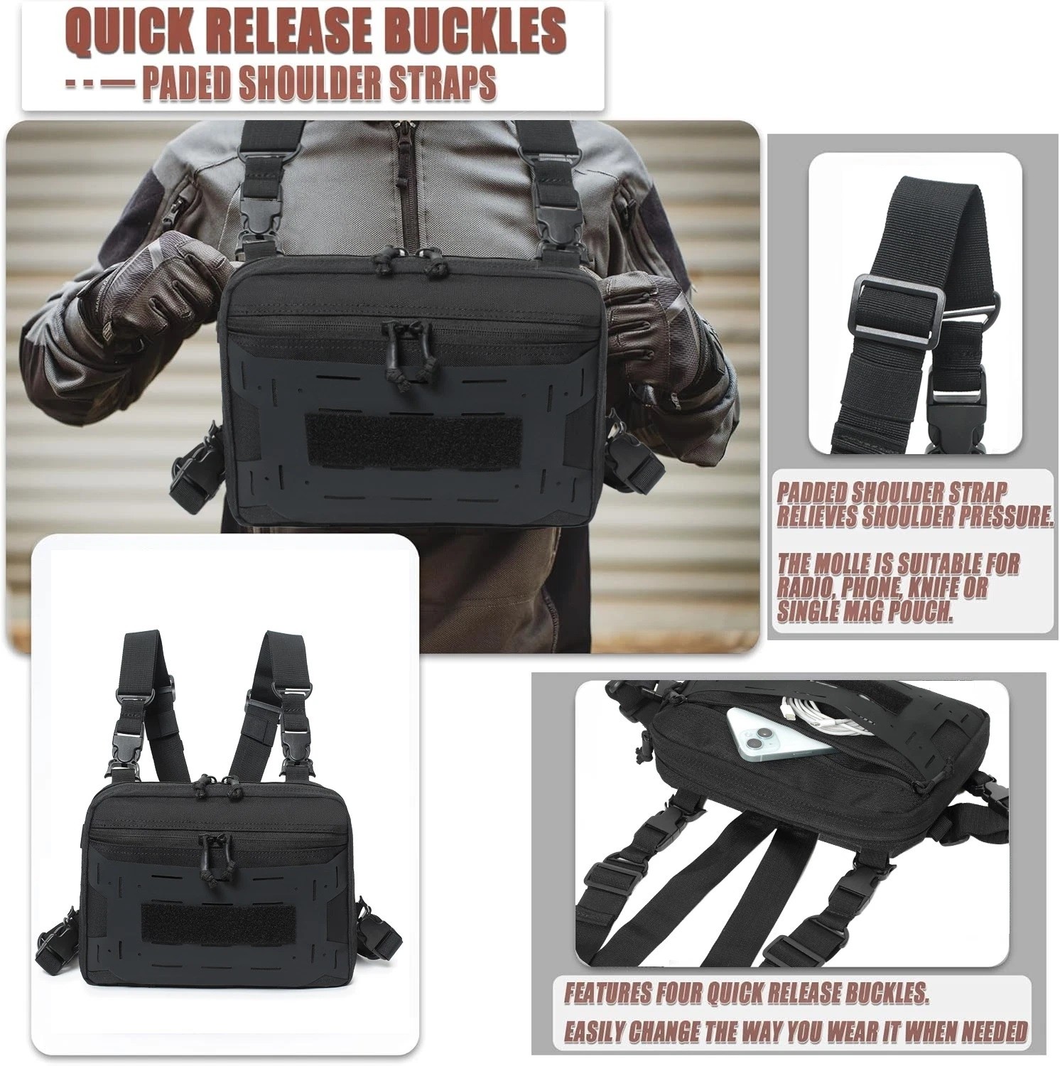 Tactical Combat Chest Rig Concealed Front Pouch Recon Kit Pack EDC Carry Pouch