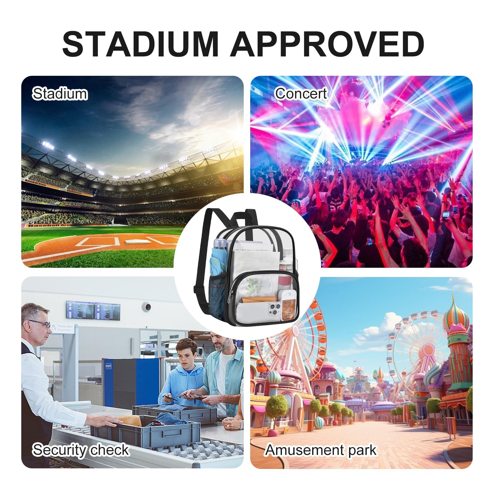 Clear Backpack for Stadium Events Small Clear Backpack 11.5×9.5×6 for Concert…