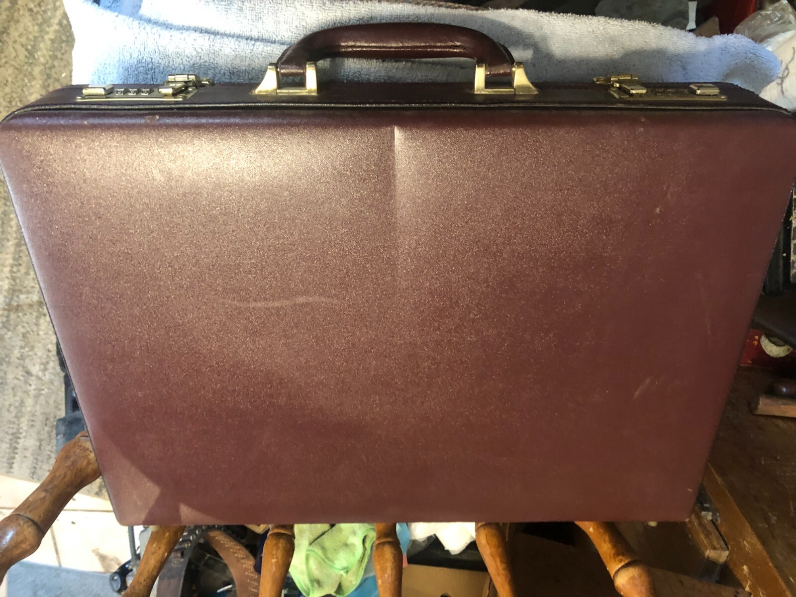 Vintage Leather Combination Lock Briefcase Hardshell Attache Business Case