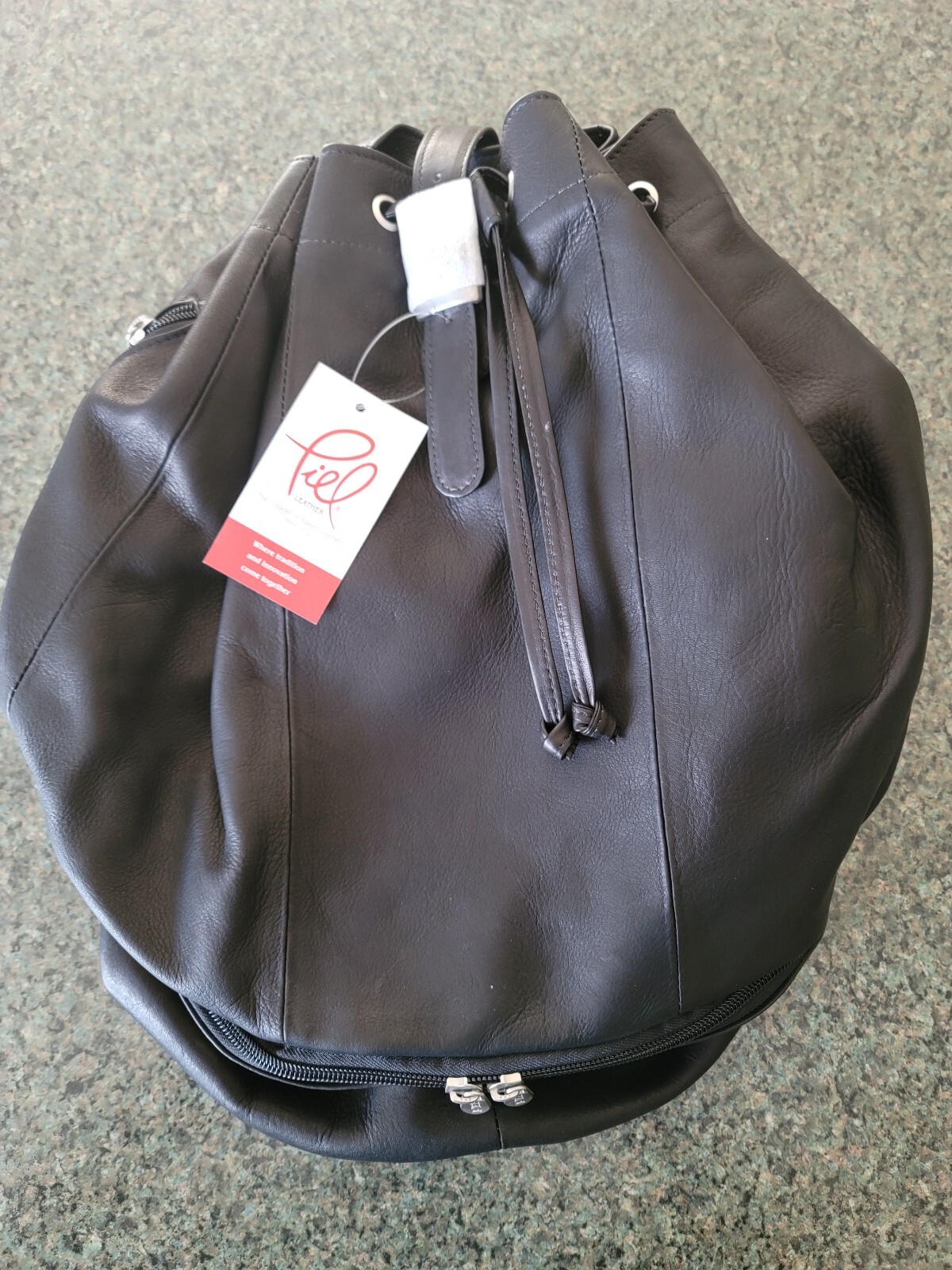 Piels 15″ Oval Unisex Leather Backpack Black