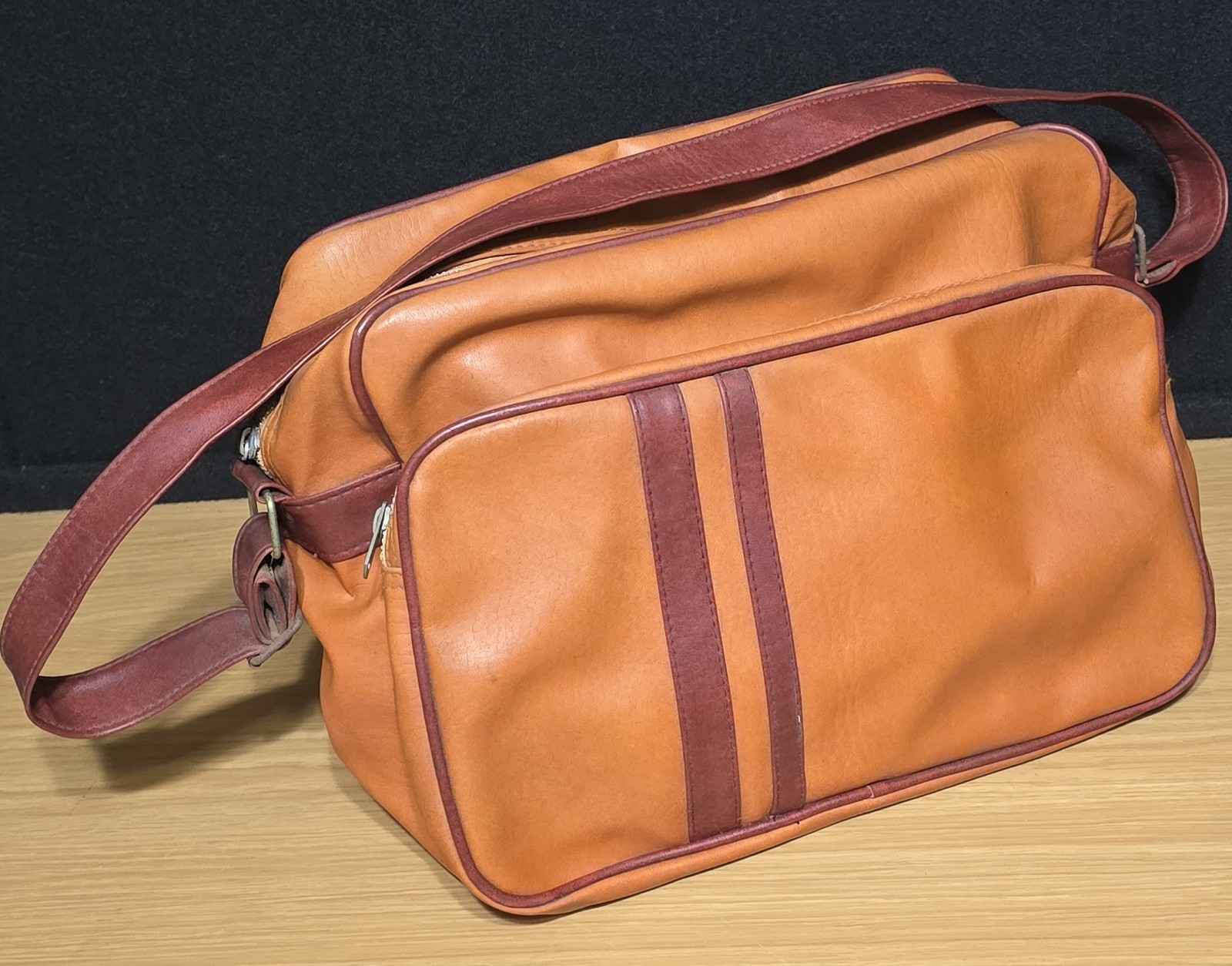 Vintage Retro Faux Leather Messenger Bag – Made in Taiwan R.O.C. Crossbody
