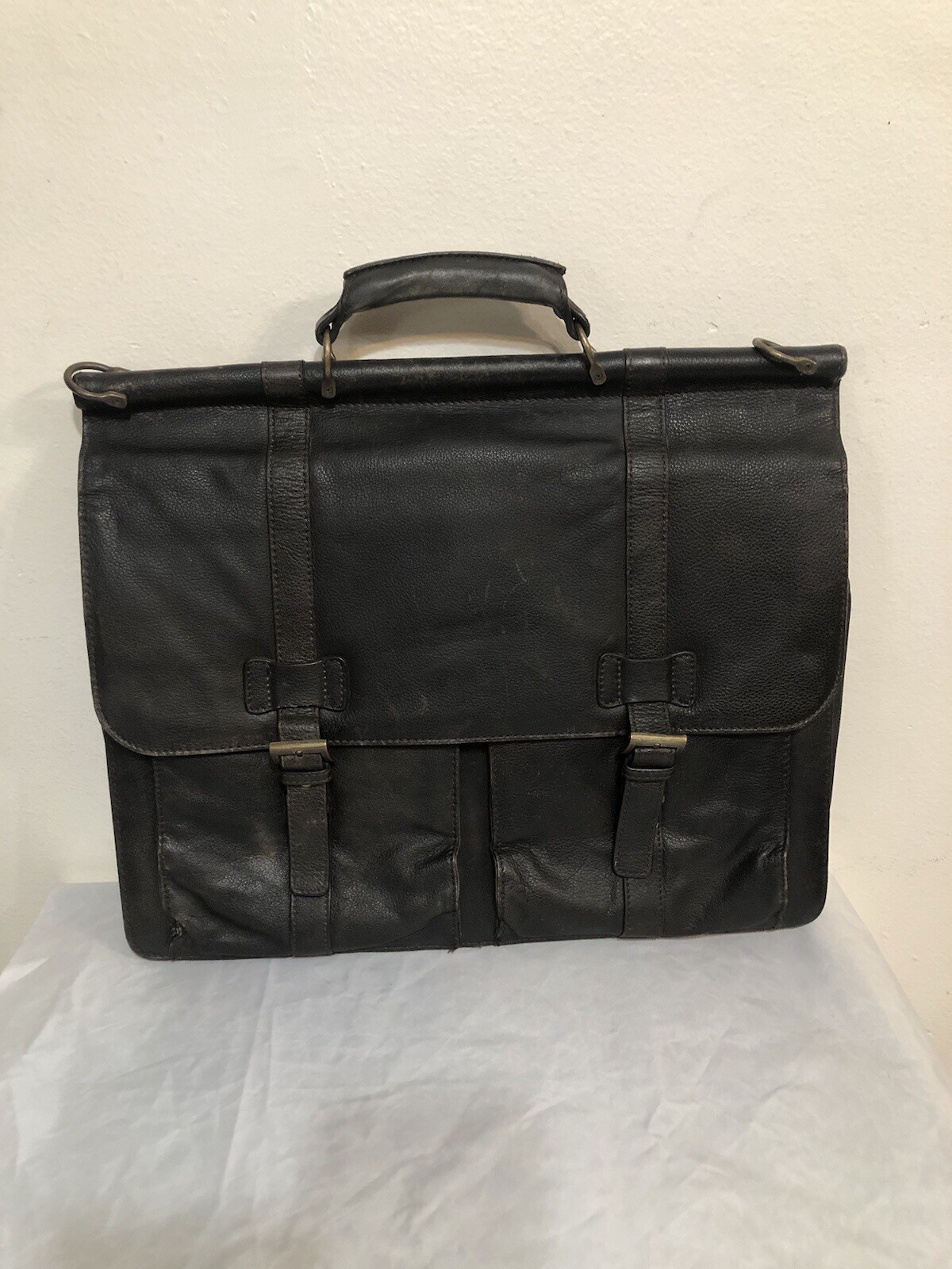 Black Rivet” (brown distressed) Genuine Leather Briefcase/Messenger Bag