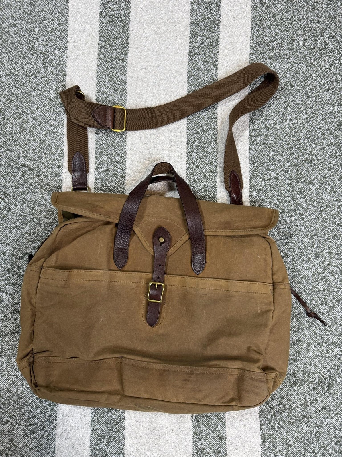 J.Crew Abingdon Messenger Bag Mens Medium Brown Waxed Canvas Leather Crossbody