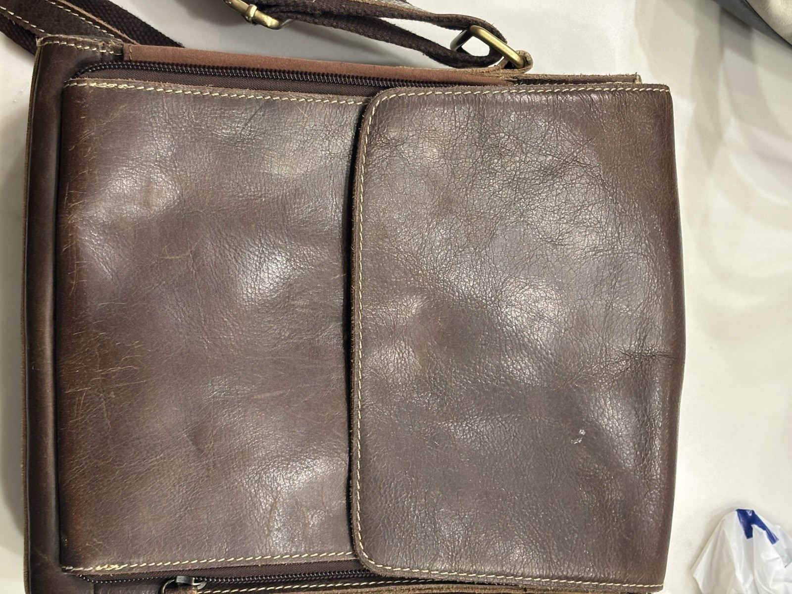 Leathario Brown Messenger Bag for Men Magnetic Zip Closure Pockets Casual Solid