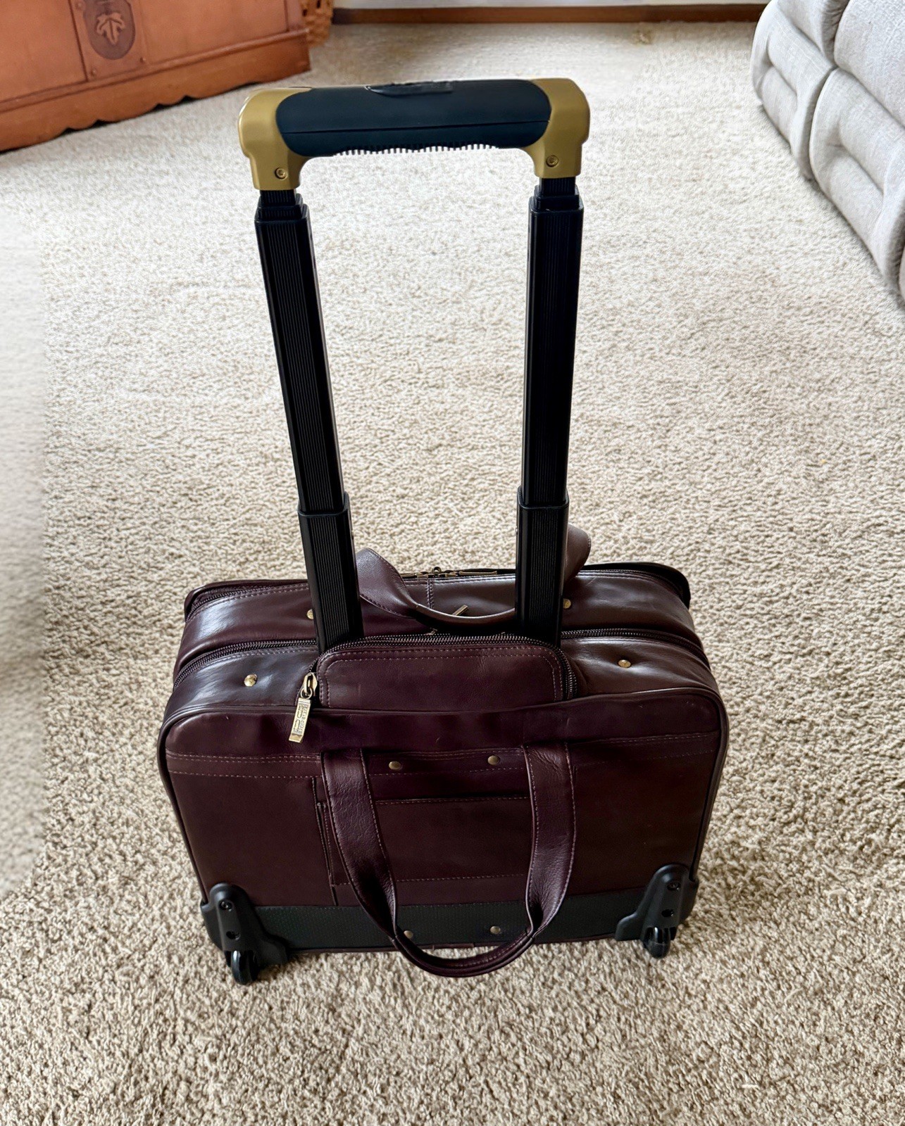 Claire Chase Jumbo Executive Computer Briefcase 100% Cowhide Leather Color Cafe