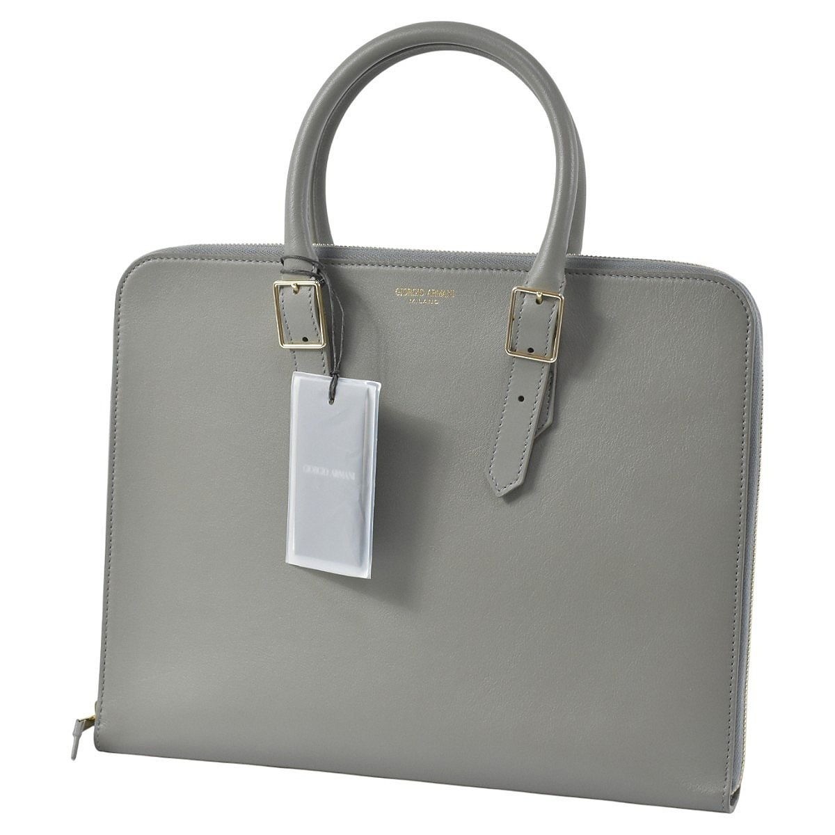 GIORGIO ARMANI Briefcase Slim Gray Leather Business Bag Unused 10×13×1.2in