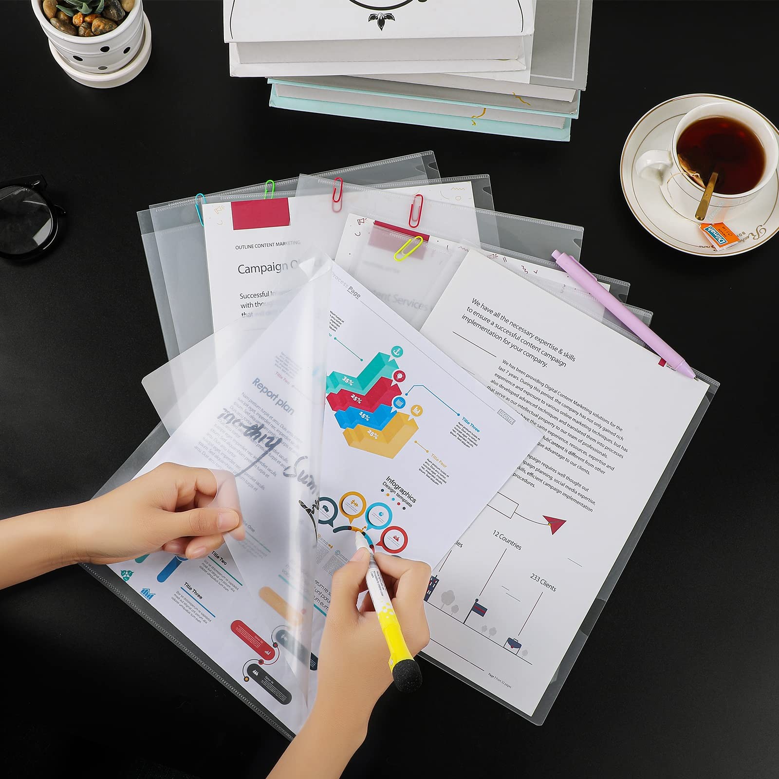 KTRIO Clear Document Folders Project Pockets for 8.5×11 Paper, 48 Pack | Heavy D