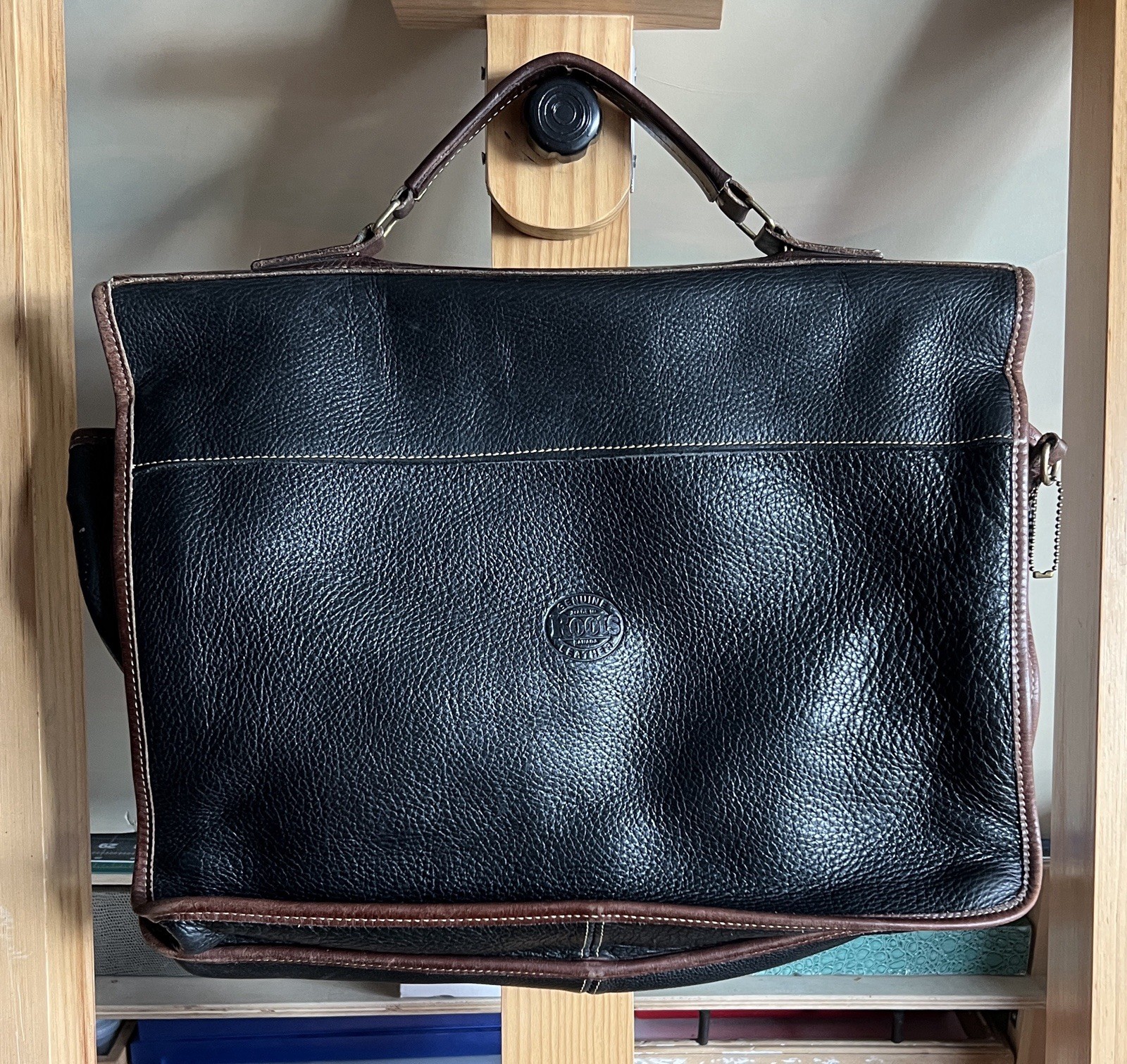 Roots Leather Briefcase Buckle Black Brown Men’s Inner Dividers Pockets