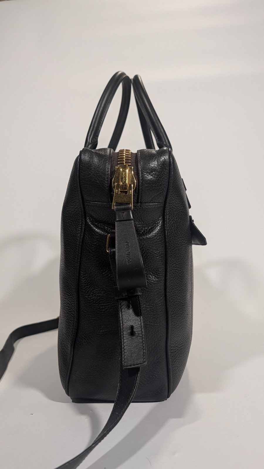 Tom Ford Espresso Brown Grained Leather Briefcase Gold Hardware Bag H0237T Italy