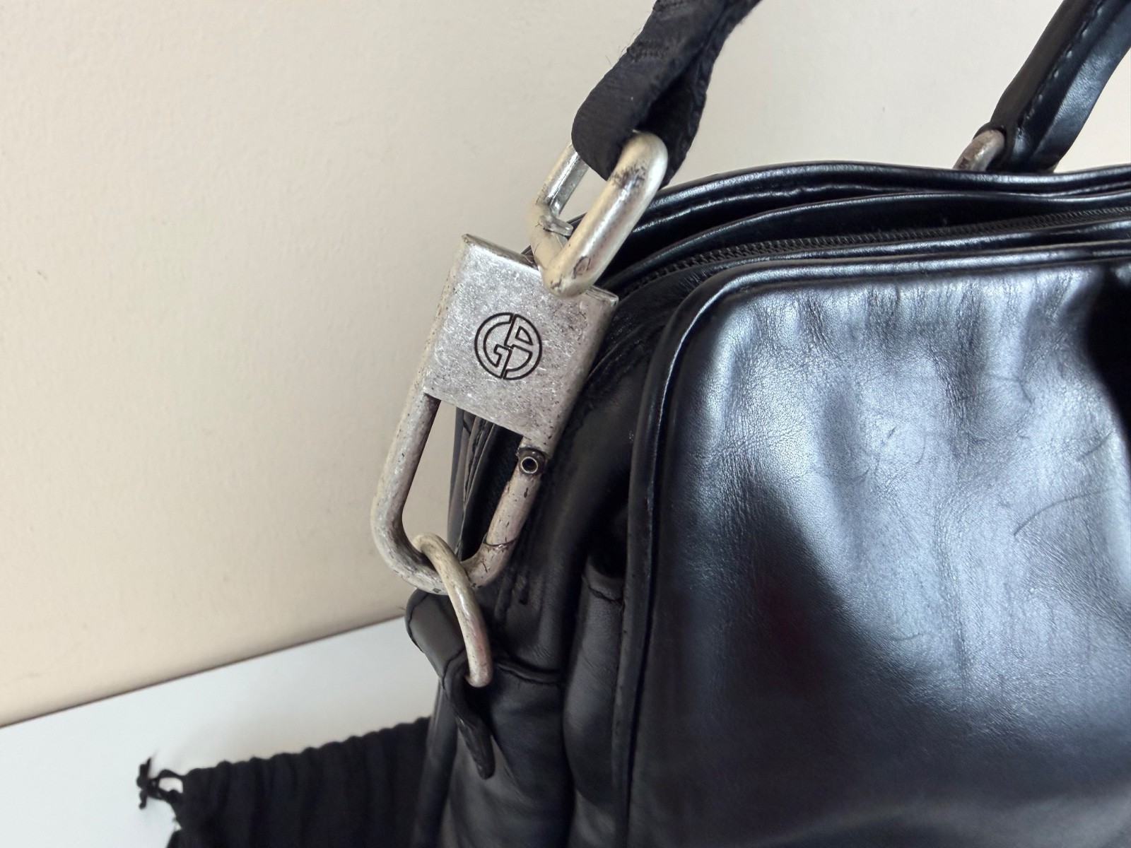 Giorgio Armani Black Leather Briefcase/Business Bag with Shoulder Strap