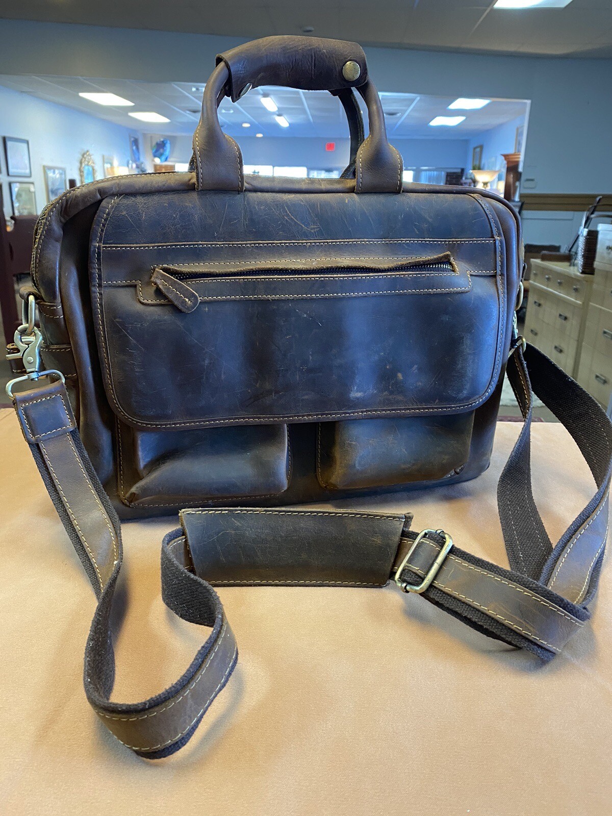 Kattee Mens Leather Messenger Shoulder Bag Saddlebag Briefcase Brown Cognac