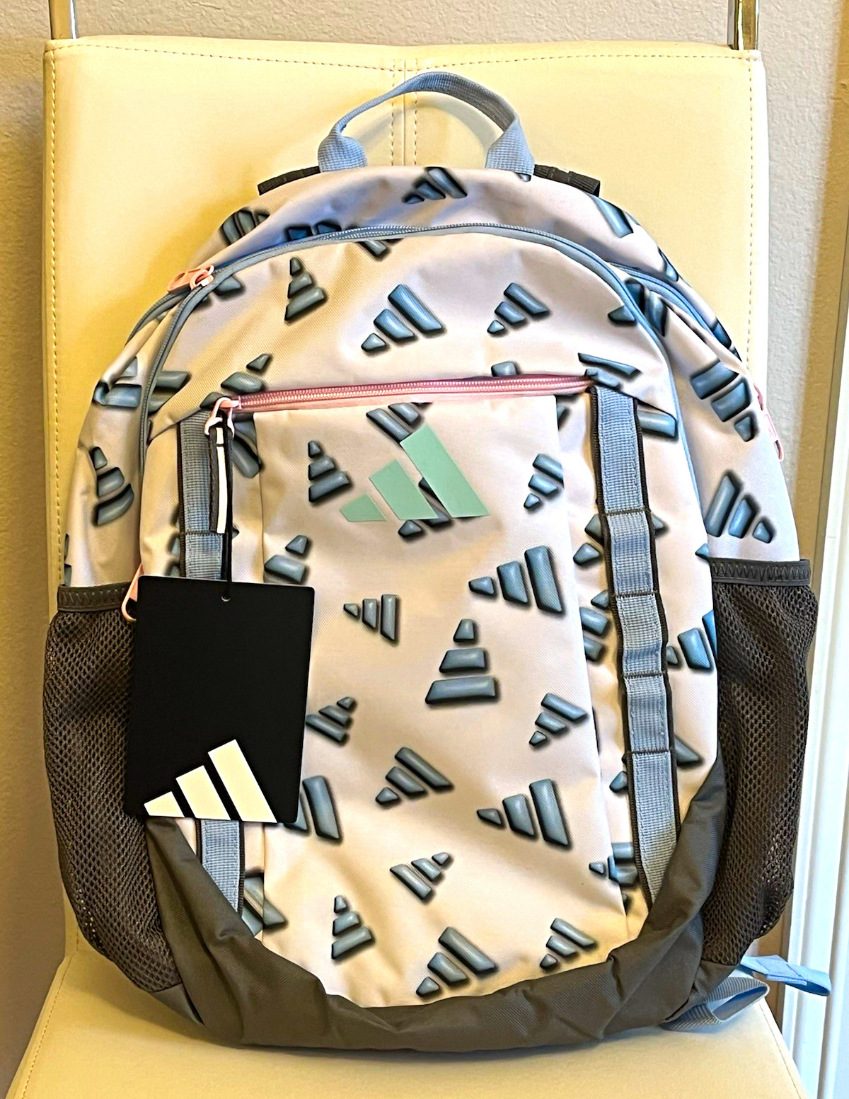 adidas Blue/Black Logo Print Backpack Padded Outer & Mesh Pockets Zip