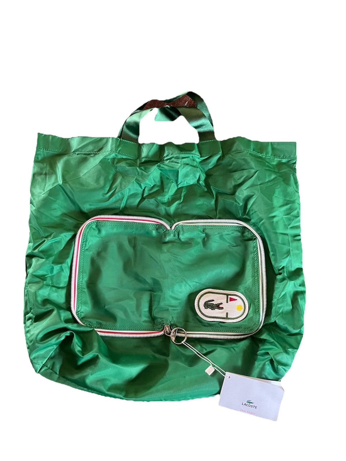 Vintage LACOSTE Unisex Fold Away TOTE Bag Croc Pocket Green (Rare)