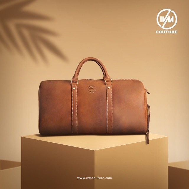 Leather Duffel Bag, Brown Full-Grain Leather, Travel bags with Adjustable Strap