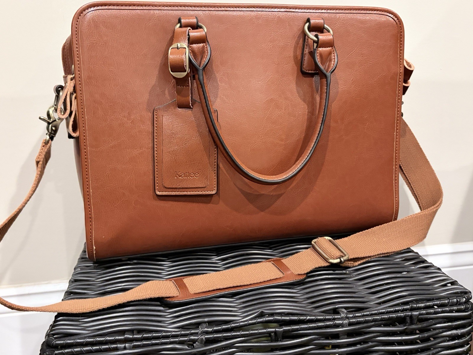 Kattee Brown Leather Laptop Briefcase Messenger Work Bag Carry On