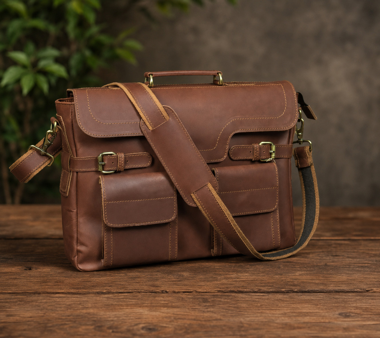 Vintage Handmade Leather Bag for Laptop two colour contrast