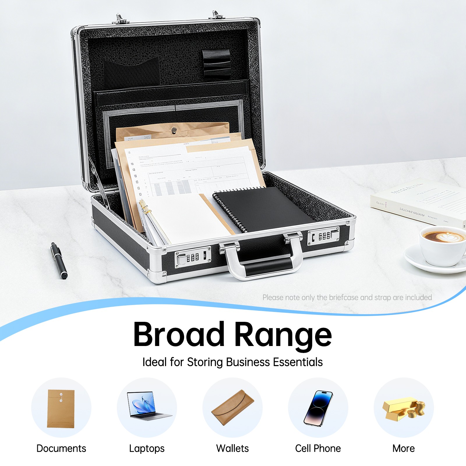 Aluminum Hard Case Big Capacity with Combination Lock Briefcase with Pocket New