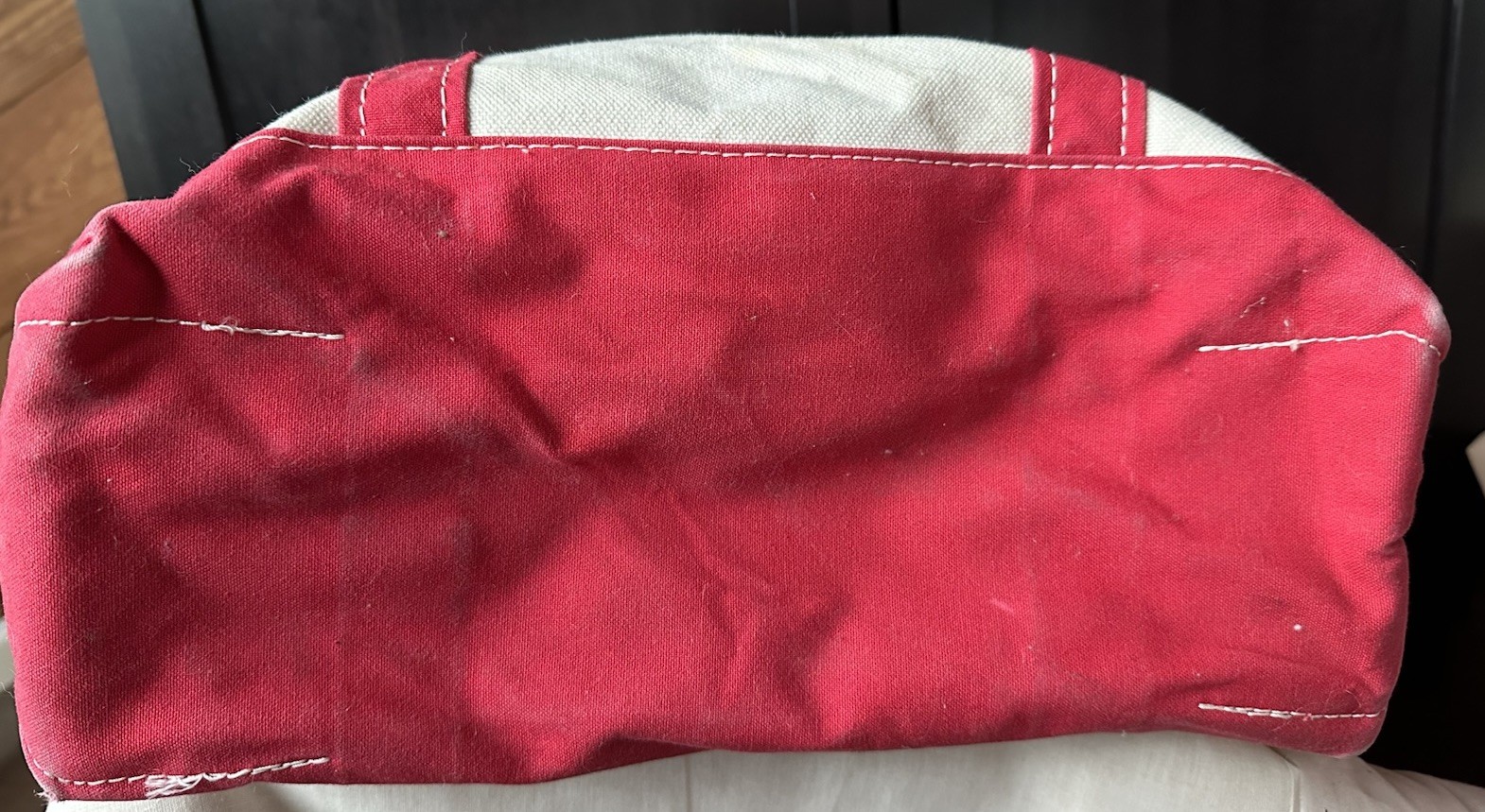 Vintage 90’s LL BEAN Boat and Tote Bag Large Ivory W/ Red Trim Thick Canvas USA