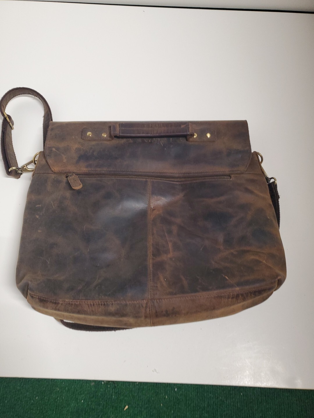 KomalC 16″ Leather Briefcase Laptop Messenger Bag/Brown/Distressed (T1)