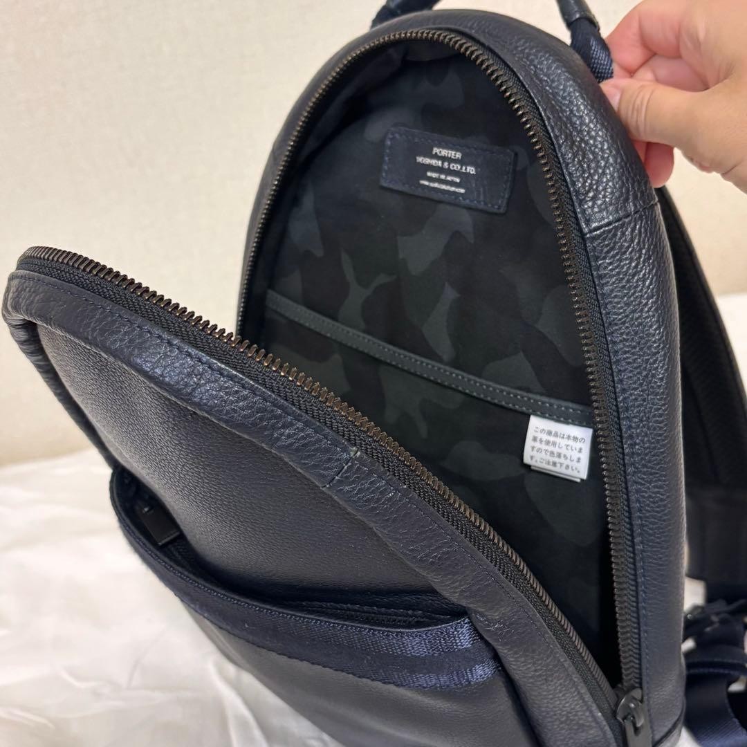 Authentic Porter DELIGHT Shoulder Bag Navy 6.8in x 13.4in Leather & Cotton Mens