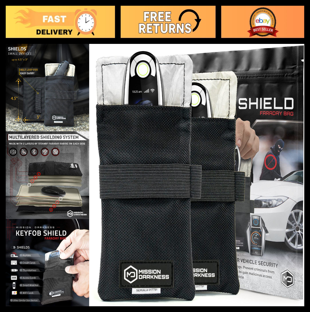 RF Shielding Faraday Bag for Keyfobs (2-Pack) – Anti-Hacking Signal Blocker for