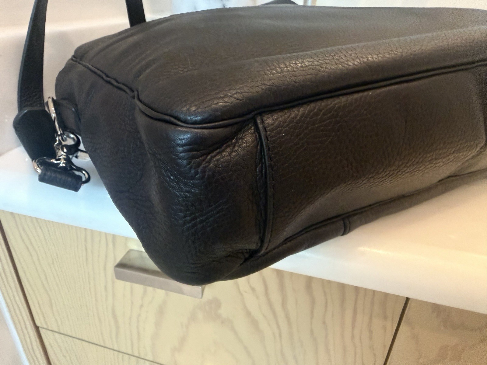 Cole Haan Black Leather Briefcase Workbag With Detachable Shoulder Strap