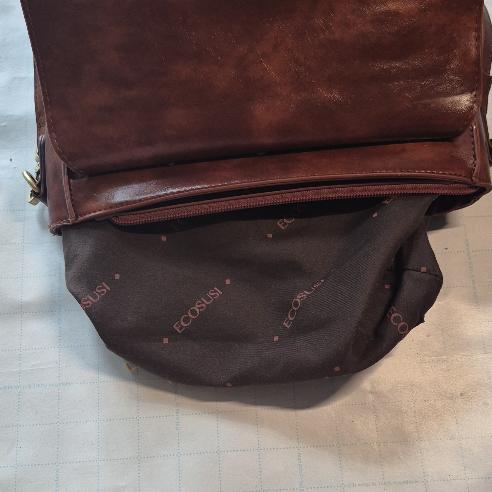 ECOSUSI Brown Messenger Bag Buckle/Zip/Push Lock Adjustable Strap Business