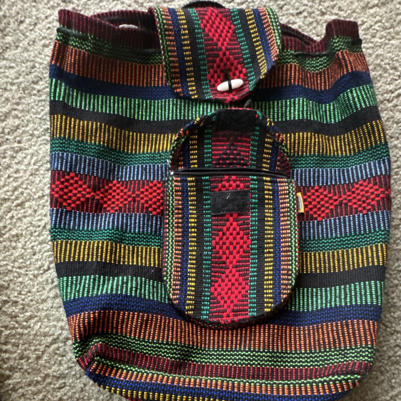 Pinzon Multicolor Striped Backpack, Button Closure, Outer Pocket, Shoulder Strap