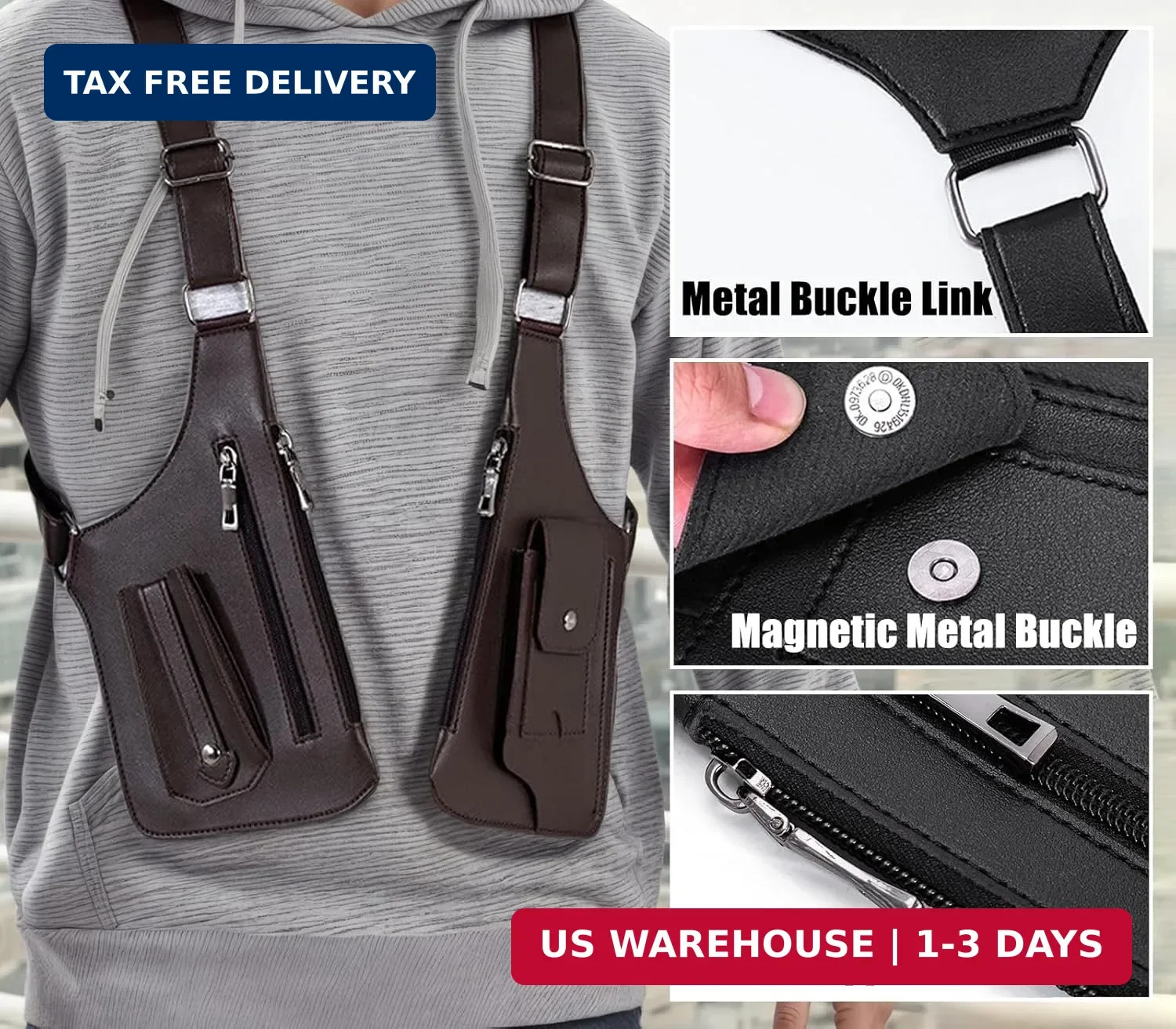 Double Shoulder Armpit Chest Bag for Men,Adjustable Shoulder Underarm Bag Hidden