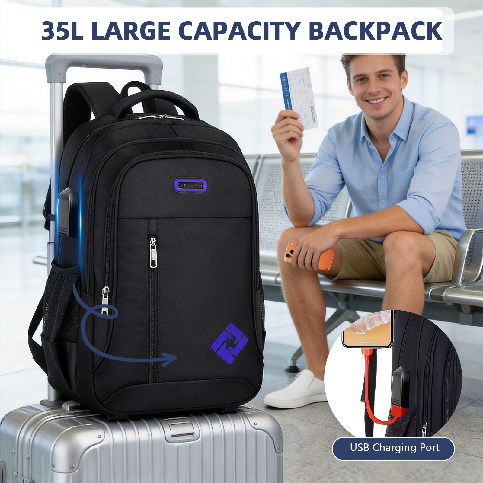 18″Anti Theft Extra Large Laptop Backpack USB Travel School Business Bag For Men