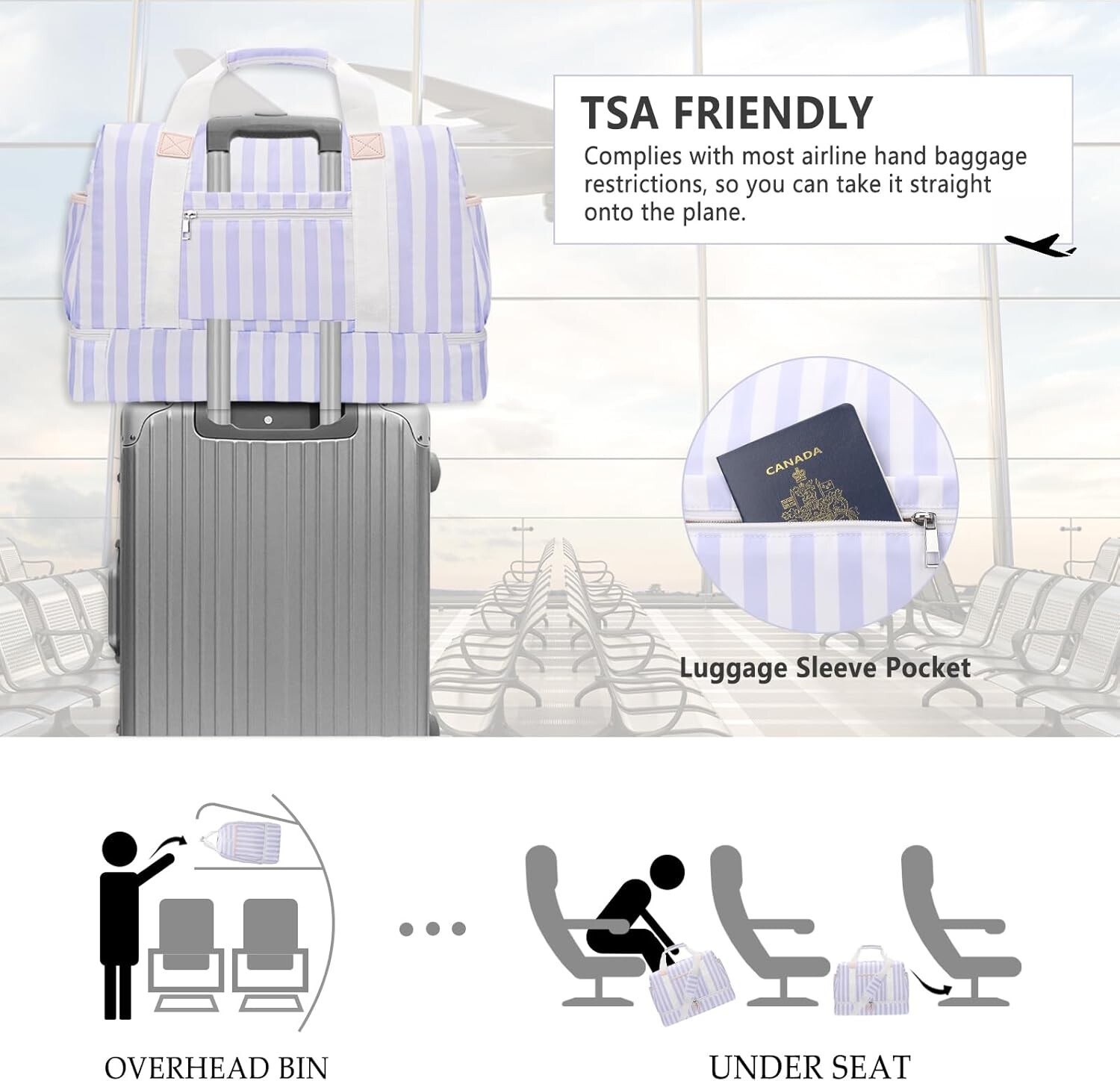 Large Travel Duffle Bag with Shoe Compartment & Wet Pocket 2Pcs Set