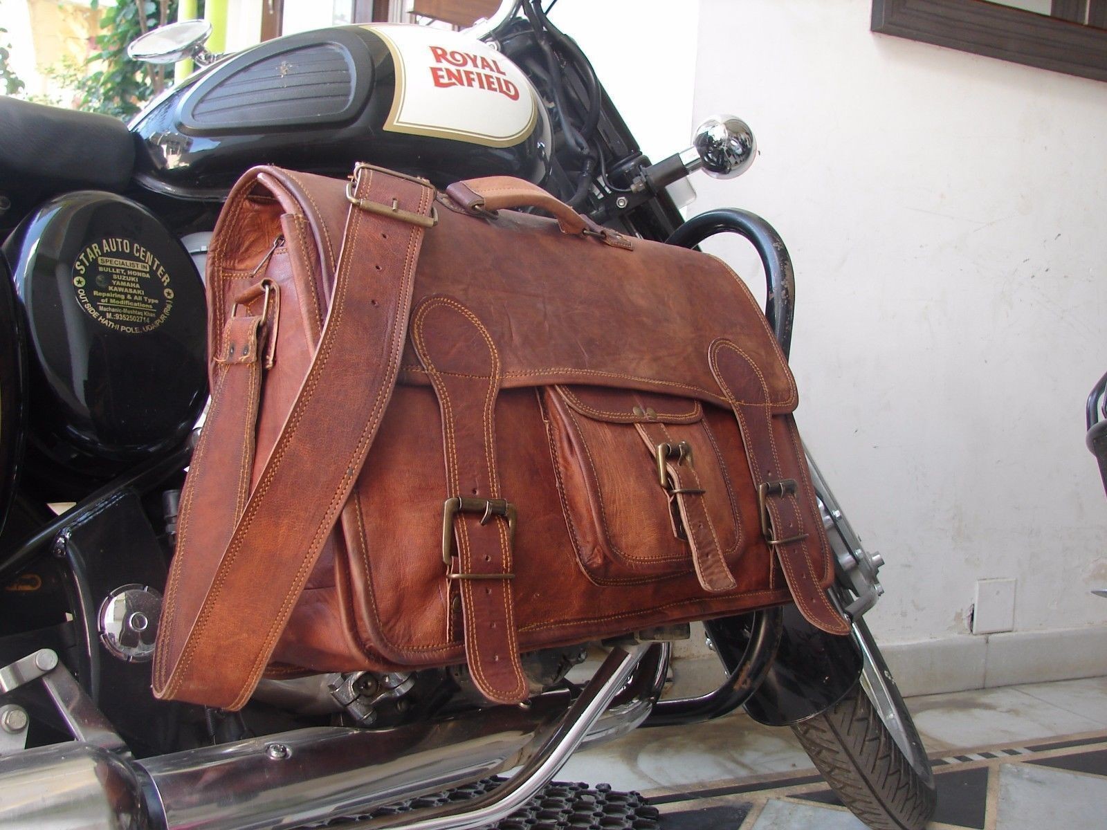 Men’s Genuine Brown Leather Messenger Shoulder Laptop Bag Briefcase Bag18″x14″X5