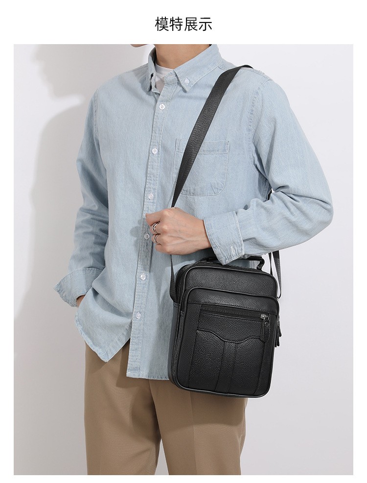 Men Leather Shoulder Bag Durable Crossbody Messenger Front Back Pockets Business