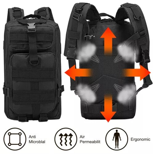35L Military Black Tactical Backpack Rucksack Camping Hiking Bag Outdoor Travel