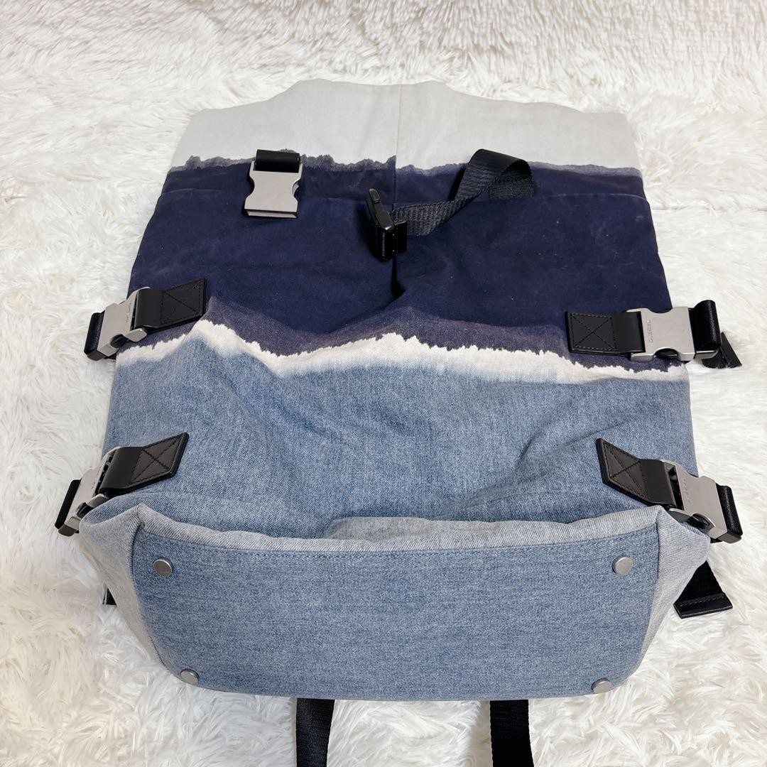 Diesel Men Navy Denim Roll Top Backpack 36x41x18cm Vintage Luxury Stylish Casual