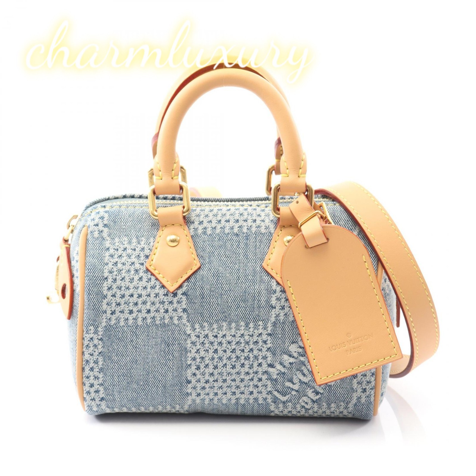 LOUIS VUITTON Speedy 18 Bandouliere Damier Denim 3D Canvas Denim Blue N40682