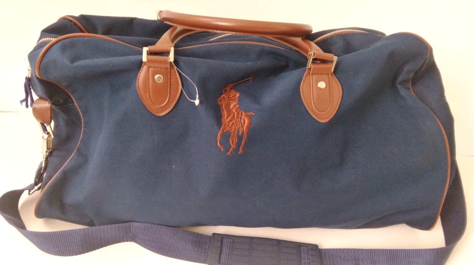 Polo Ralph Lauren Navy Blue Polo Duffel Bag Cotton Canvas Leather Handle