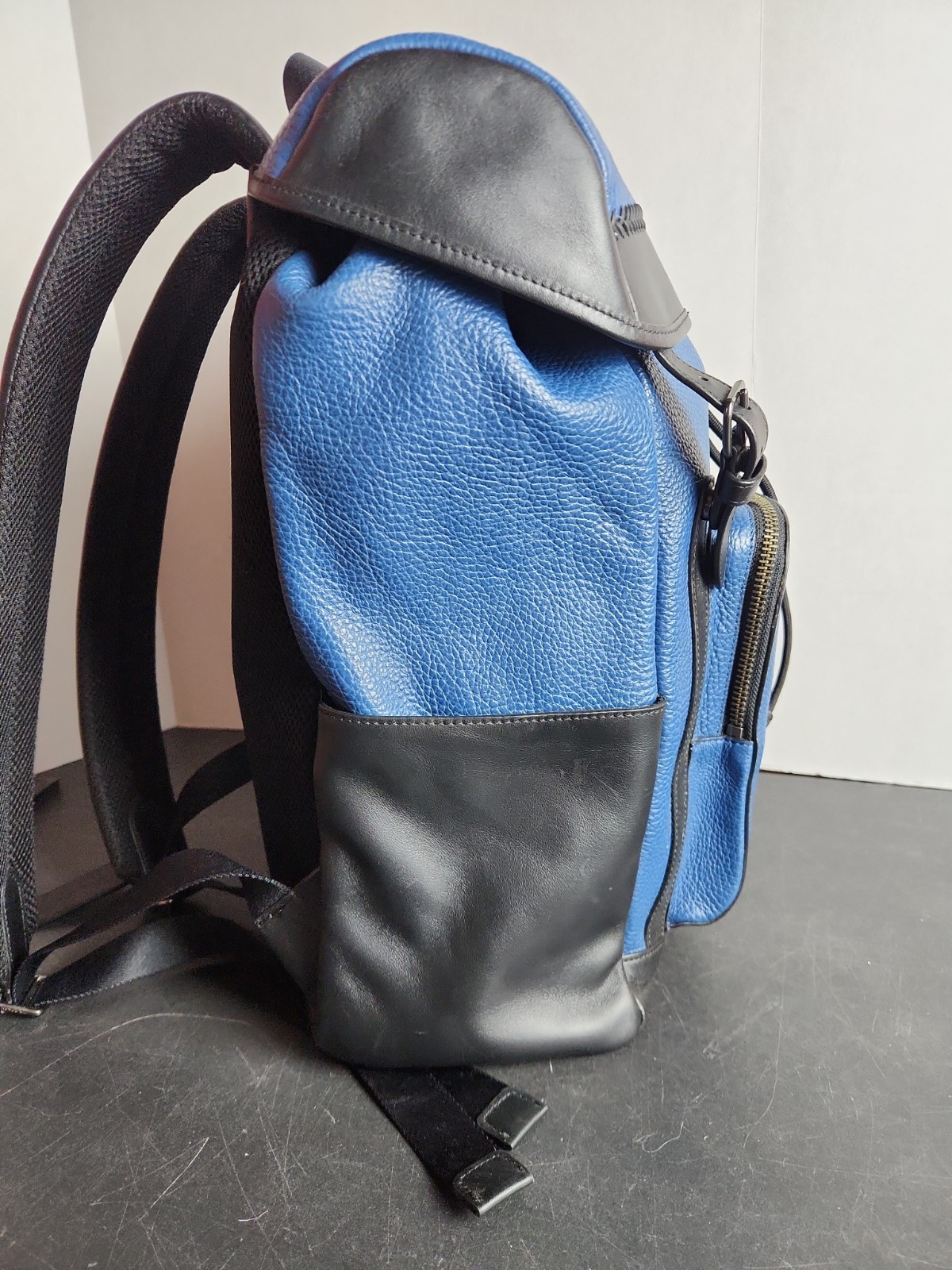 Coach Henry Pebbled Leather Backpack Carry Bag Blue Black F56013 Large Size