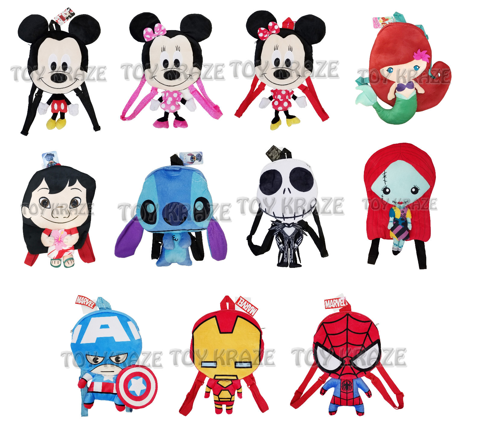 DISNEY MARVEL FLAT PLUSH BACKPACK! COSTUME DOLL BAG MOUSE PRINCESS HERO NWT