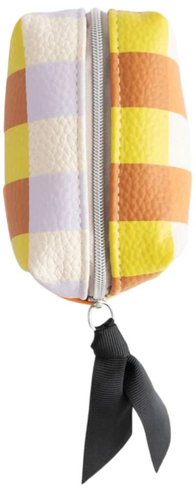 Caroline Gardner Multi Check Ultra Mini Cube Cosmetic Bag – White/Purple/Orange