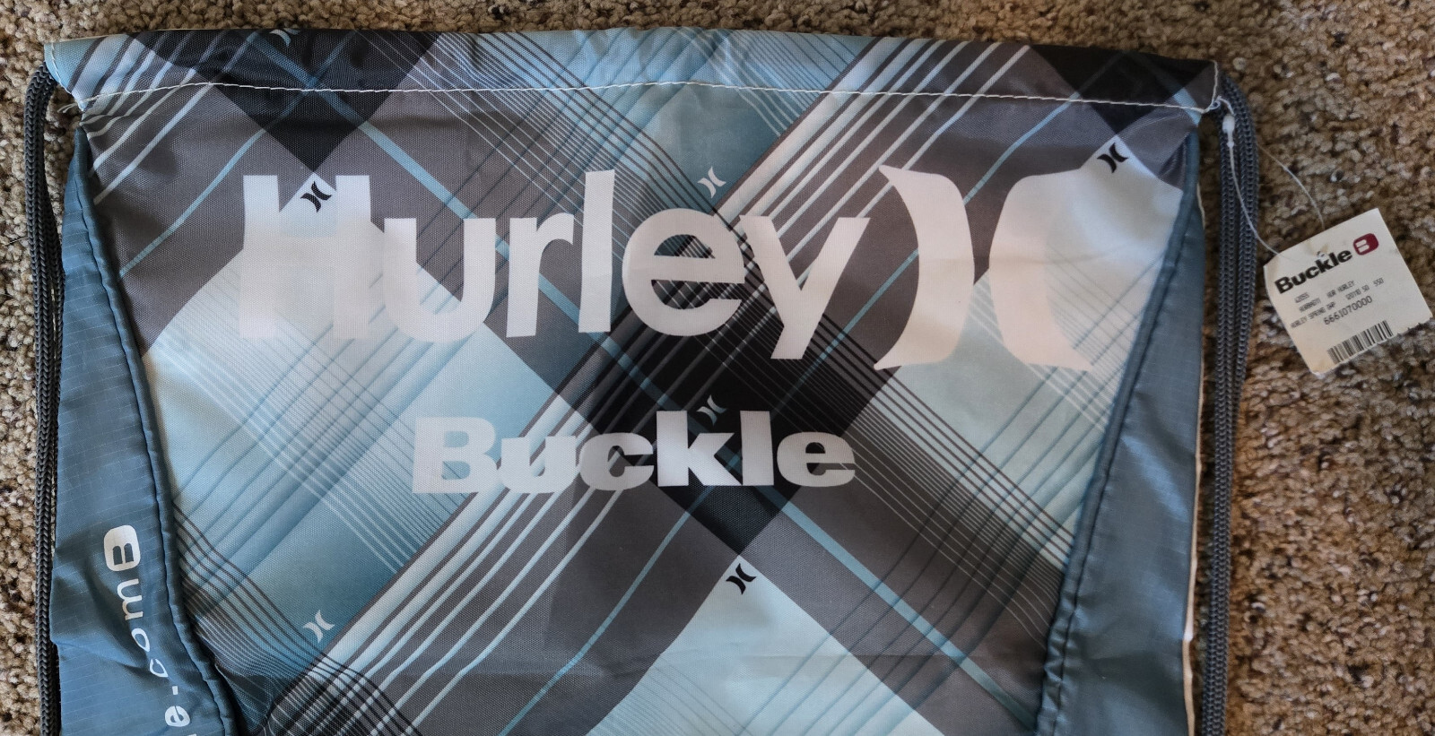 The Buckle Hurley Drawstring Pool Beach Athletic Shoe Bag NWT Gym Blue Plaid