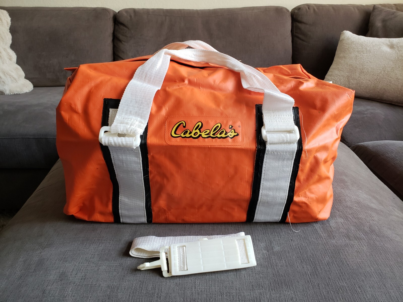 Vintage RARE! Cabela’s Large Orange Waterproof Duffle Bag Hunting Fishing GREAT!