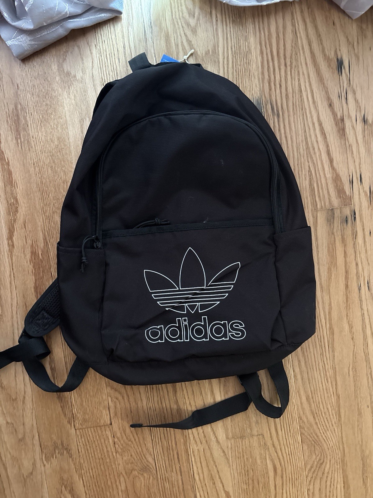 Adidas Black Trefoil Logo Backpack Zip Padded Adjustable, One Size
