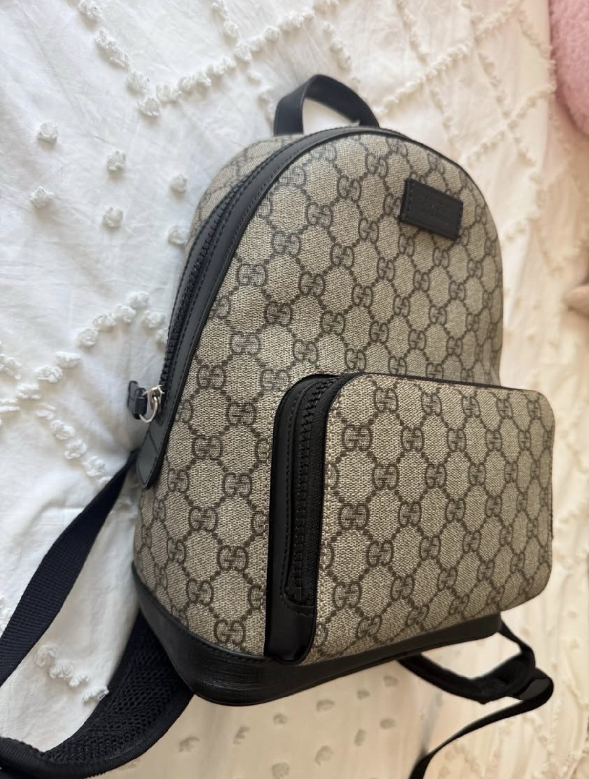 Gucci GG Monogram Small Backpack Beige/Black Zip, Adjustable Straps