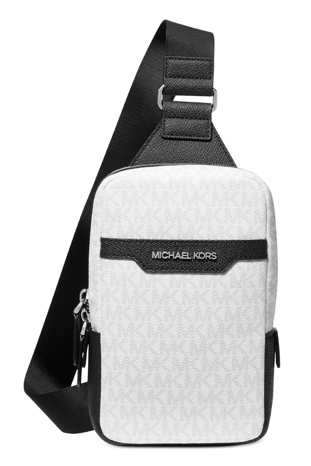 Michael Kors Mens Malone Leather Logo-Print Sling Pack White/Black – NWT $168