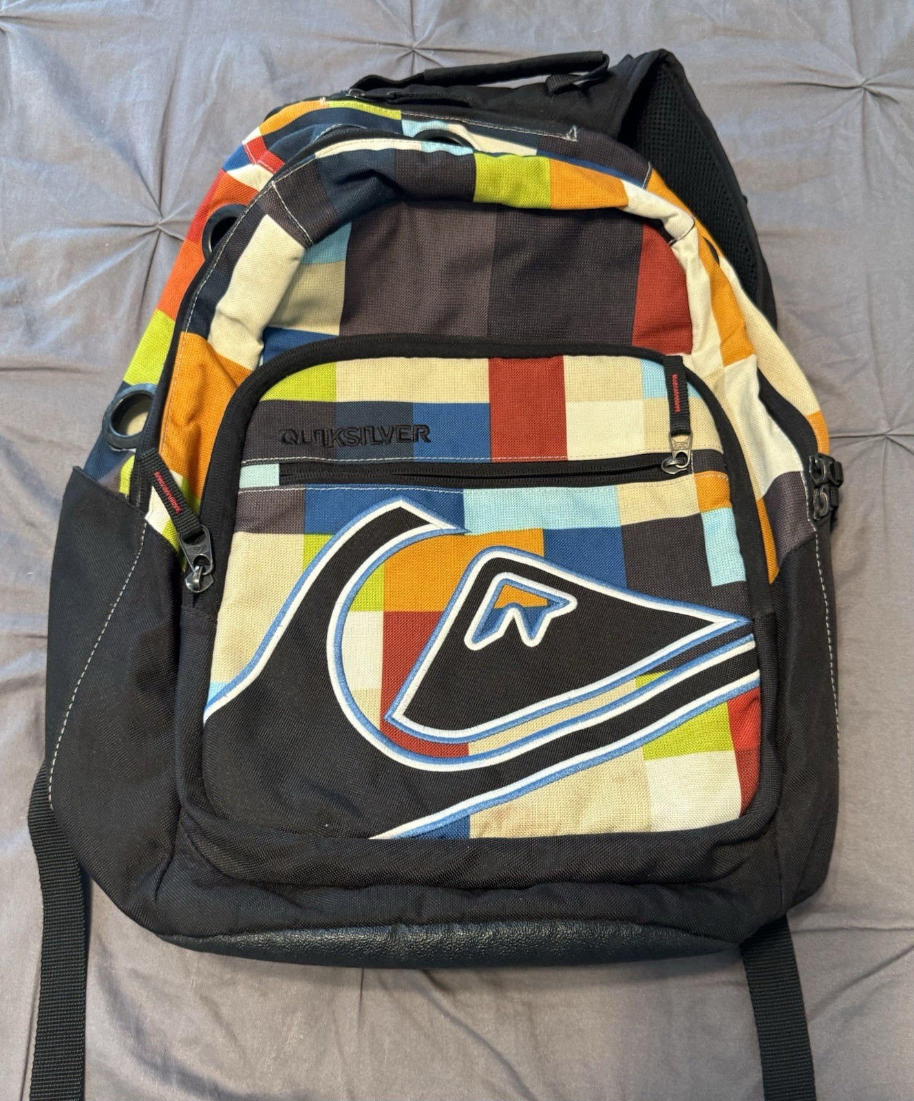 Quicksilver Graphic 80’s Style Backpack Colorful Book Bag School Surf Beach