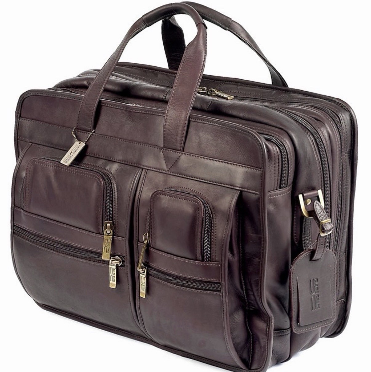 Claire Chase Jumbo Executive Computer Briefcase 100% Cowhide Leather Color Cafe