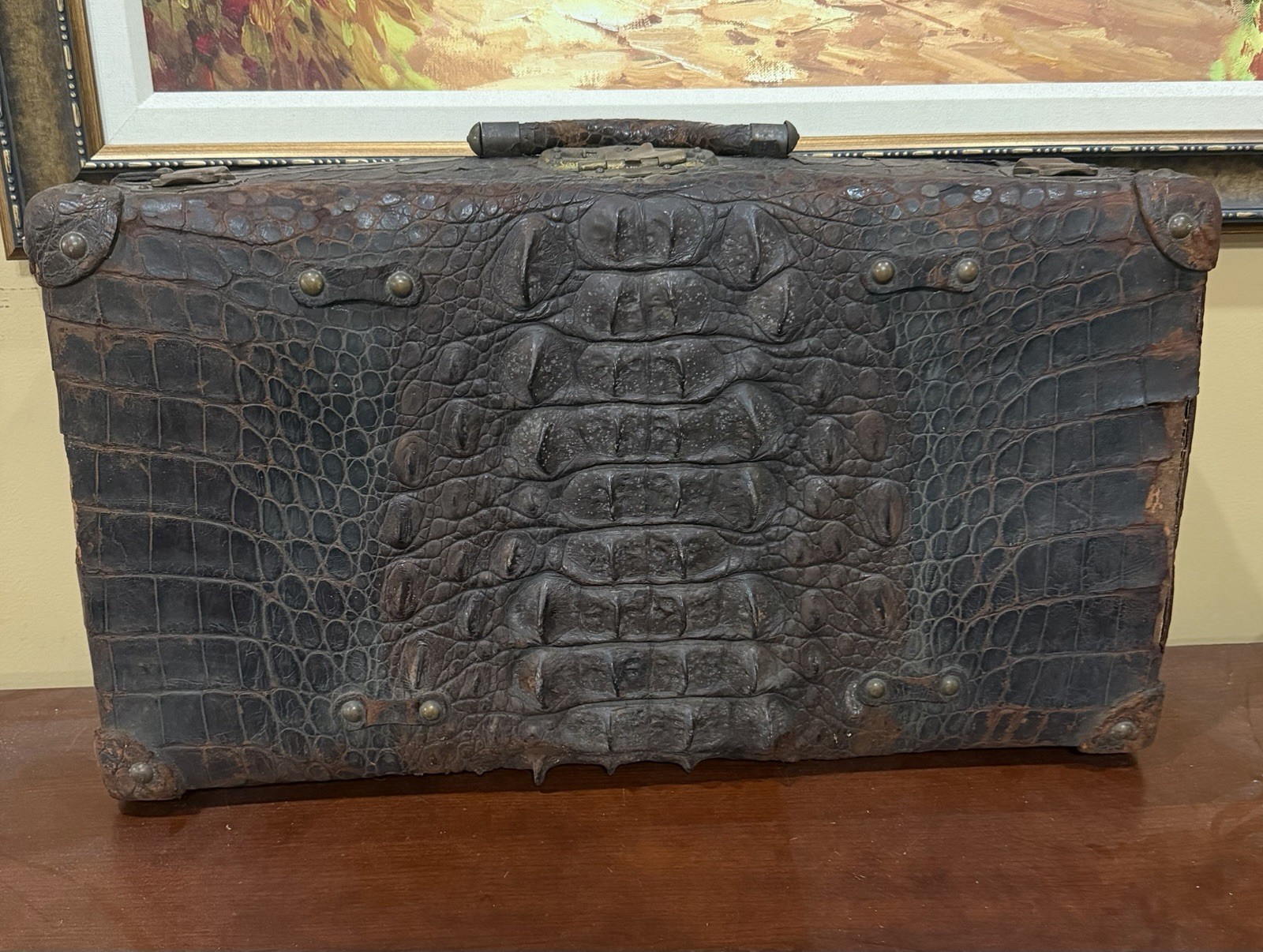 Vintage Hornback Alligator Luxury Suitcase Luggage 1900s Antique Branded