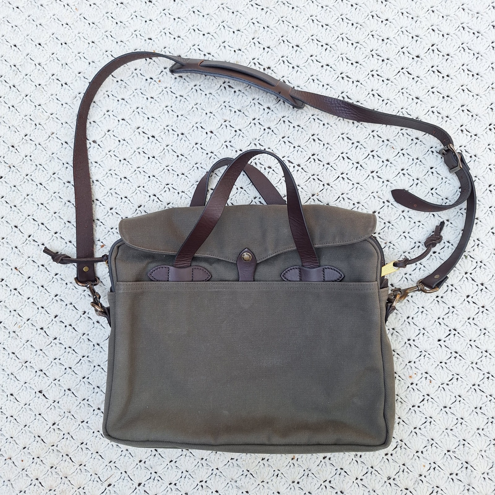 Filson Rugged Twill Original Briefcase Otter Green w/ Strap Messenger Bag
